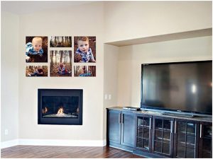 media room displaying family photography art pieces