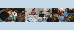 a triptych of images showing women engaging with their babies