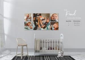 room-view-of-childs-space-showcasing-4-11x26"-metal-prints-and-one-30x30"-metal-pint-of documentary-family-photography-scenes-newborn-at-home